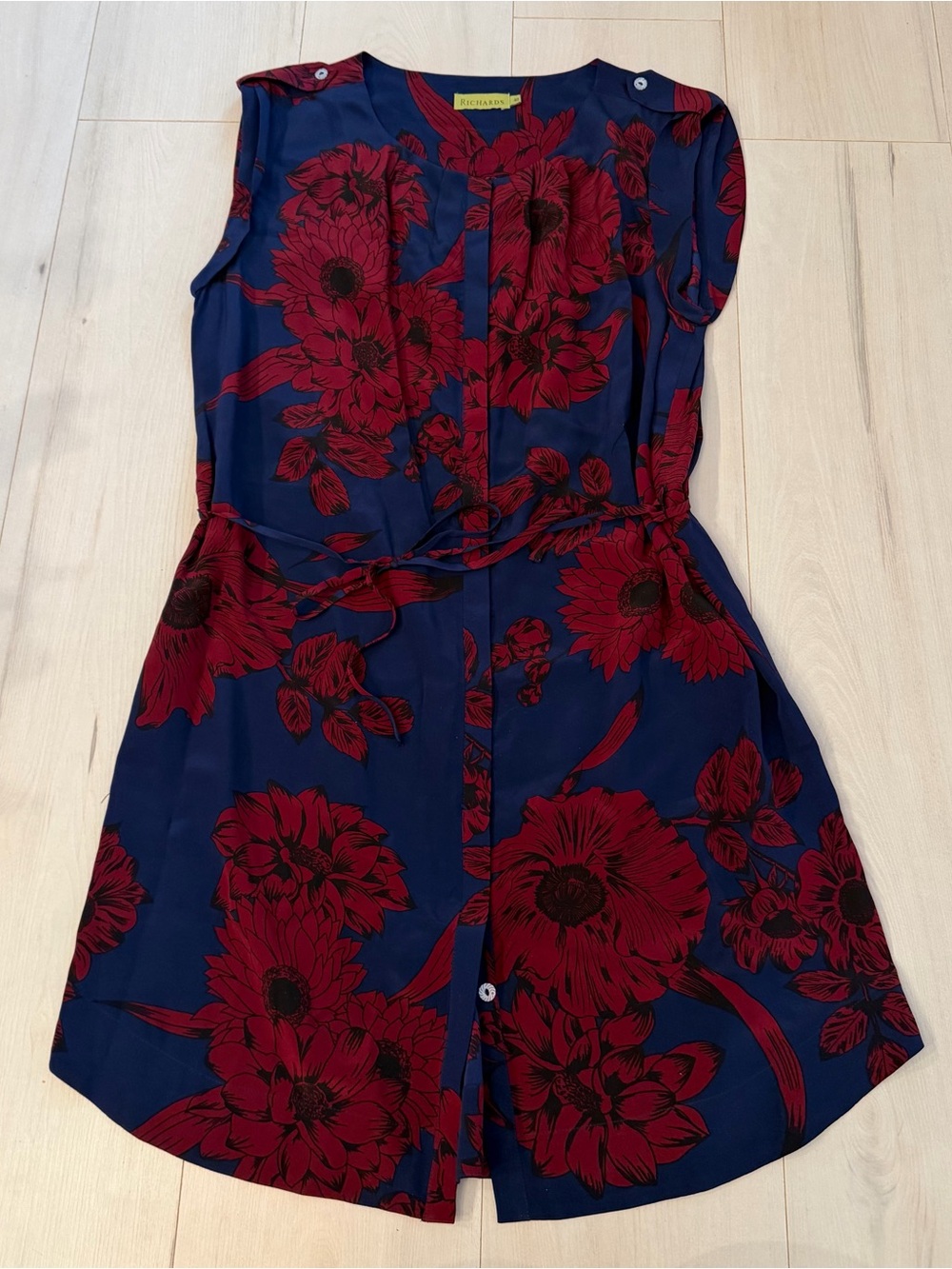 Richards Navy Dress with Red Floral Print